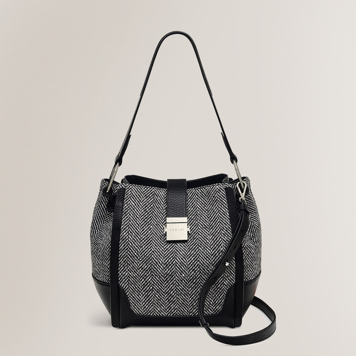 Radley London Womens Leather Sloane Street - Herringbone Medium Open Top Shoulder - Black Medium