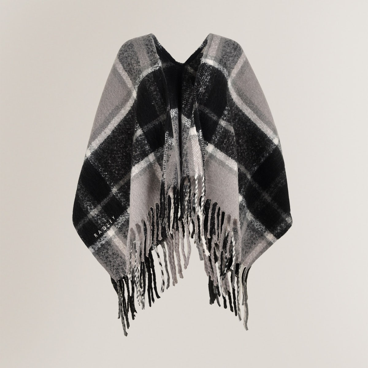 Radley London Womens Fluffy Check Poncho - Black