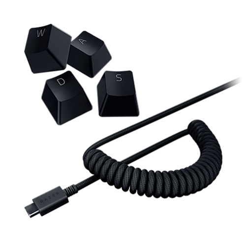 Razer PBT Keycap + Coiled Cable Upgrade Set - Colored Doubleshot PBT Keycaps with Matching