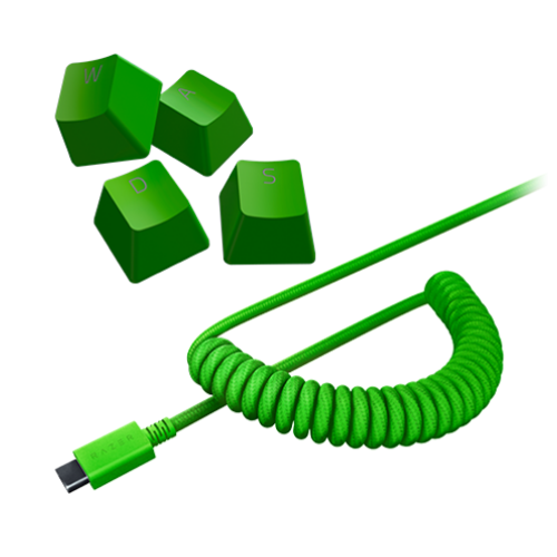 Razer PBT Keycap + Coiled Cable Upgrade Set - Colored Doubleshot PBT Keycaps with Matching Cable - Durable Doubleshot PBT - Braided Fiber Cable - USB-C to USB-A - Razer Green
